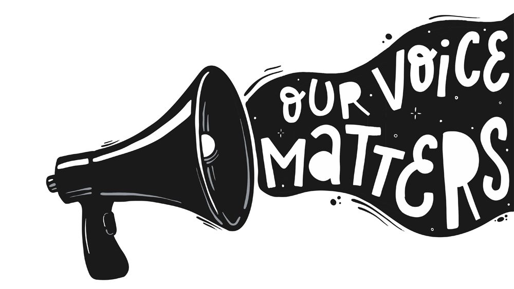 Creative hand lettering typography quote 'Your voice matters' go